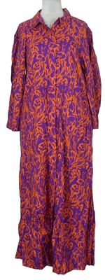 Dámske fialovo-oranžové vzorované košeľové šaty Next