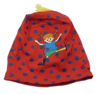 Červená puntíkatá čepice s obrázkem 