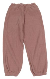 Růžové žebrované sametové kalhoty 