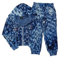 2set- modrá plyšová propínací mikina s nápisem a kapucí+ tepláky 