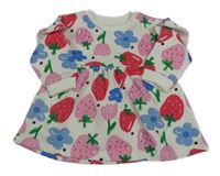 Bílé teplákové šaty s jahůdkami a kytičkami Matalan