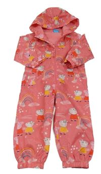 Růžová šusťáková podšitá kombinéza s Peppa pig a kapucí 