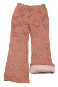 Růžové teplé flare tepláky s motýlky 