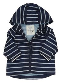 Tmavomodrá pruhovaná šusťáková jarní bunda s kapucí F&F