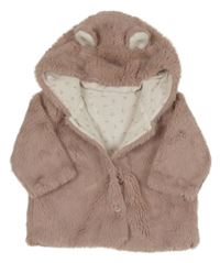 Ružová kožušinová podšitá bunda s kapucňou Next