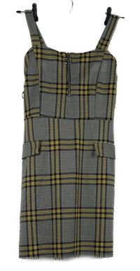 Dámské černo-bílo-okrové kostkované minišaty s falešnými vreckami Quiz