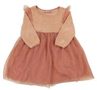 Světlerůžové žinylkové šaty s tylovou sukní a volánky H&M