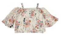 Smetanová květovaná šifonová crop halenka H&M