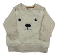 Béžovo-huňatá mikina s medvěďom H&M