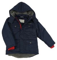 Tmavomodrá šusťáková zimní bunda s kapucí 