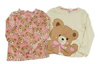 Nové - 2x triko - smetanové s medvědem + růžové sametové s medveďmi Pep&Co