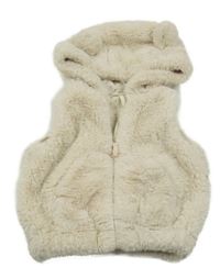 Béžová kožušinová podšitá vesta s kapucňou
