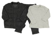 Nové - 3set - Tmavošedo-čierna vzorovaná úpletová košeľová bunda + kalhoty + svetlosivé melírované tričko F&F