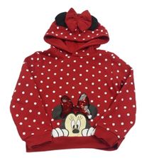 Červená puntíkatá mikina s Minnie a kapucí Disney