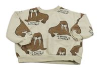 Béžová oversize mikina s mrožmi Zara