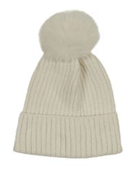 Biela žinylková rebrovaná čapica s brmbolcom