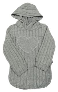 Sivé úpletové rebrované tričko so srdcem a kapucňou
