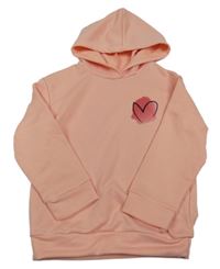 Lososová mikina so srdiečkom a kapucňou Shein