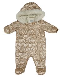 Bronzová prošívaná šusťáková zimní kombinéza s kapucí F&F