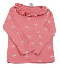 Růžové žebrované triko s motýly a volánkem Topolino