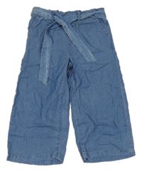 Modré ľahké rifľové crop nohavice s opaskom Kiki&Koko