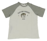 Sivo-biele tričko s nápisom a lebkou H&M