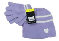 2set - Lila čapica so srdíčkem + rukavice