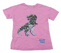 Ružové tričko s dinosaurem z flitrů George