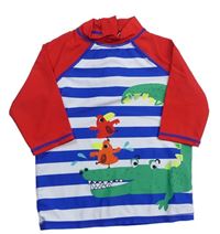 Pruhovano-červené UV tričko s krokodílom Miniclub