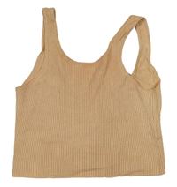 Béžový rebrovaný pletený crop top Zara