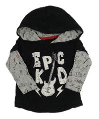 Čierno-sivé tričko s kytarou a kapucňou Matalan