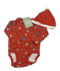 2set - Červené body s Mickeym a kamarády + čepice H&M
