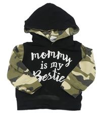 Černo-army mikina s nápisom a kapucňou