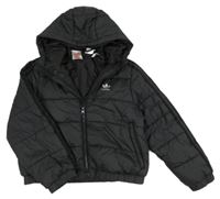Čierna šušťáková crop zimná bunda s logom a kapucňou zn. Adidas