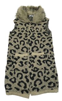 Béžovo-černá vzorovaná dlouhá vesta kožešinou Primark