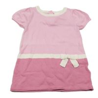 Růžovo-bílé pletené šaty s mašlí H&M