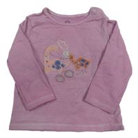 Růžovo-fialové pruhované triko s dinosaury Next