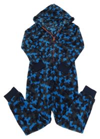 Tmavomodro-sivá vzorovaná plyšová kombinéza s kapucňou 9th Avenue