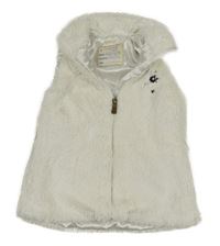 Biela chlpatá zateplená vesta s výšivkou Orchestra