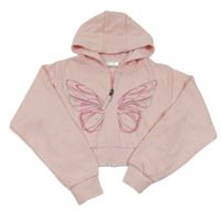 Svetloružová prepínaci crop mikina s motýlom a kapucňou Primark