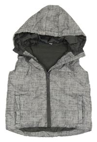 Sivá vzorovaná šušťáková zateplená vesta s kapucňou Lupilu