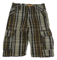 Hnědo-béžové kostkované plátěné dlouhé kraťasy s kapsami Staccato 