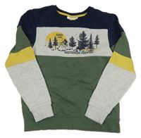 Kaki-tmavomodro-sivá mikina s lesem Kids