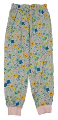 Sivo-svetloružové pyžamové nohavice s kvetmi