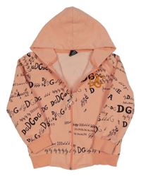Broskvová prepínaci mikina s nápismi a kapucňou D&G