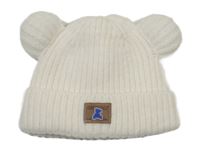 Smotanová žebrovná pletená podšitá čapica s medvedíkom