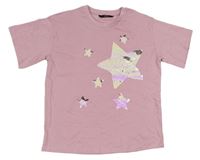 Světlerůžové tričko s hvězdičkami z překlápěcích flitrů George