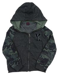 Tmavošedo-army prepínaci mikina s písmenkom a kapucňou Y.F.K.