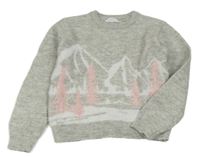 Sivý melírovaný crop sveter s horami a stromčekmi  PRIMARK
