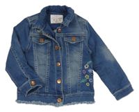 Modrá tepláková rifľová bunda s kvietkami a golierikom F&F